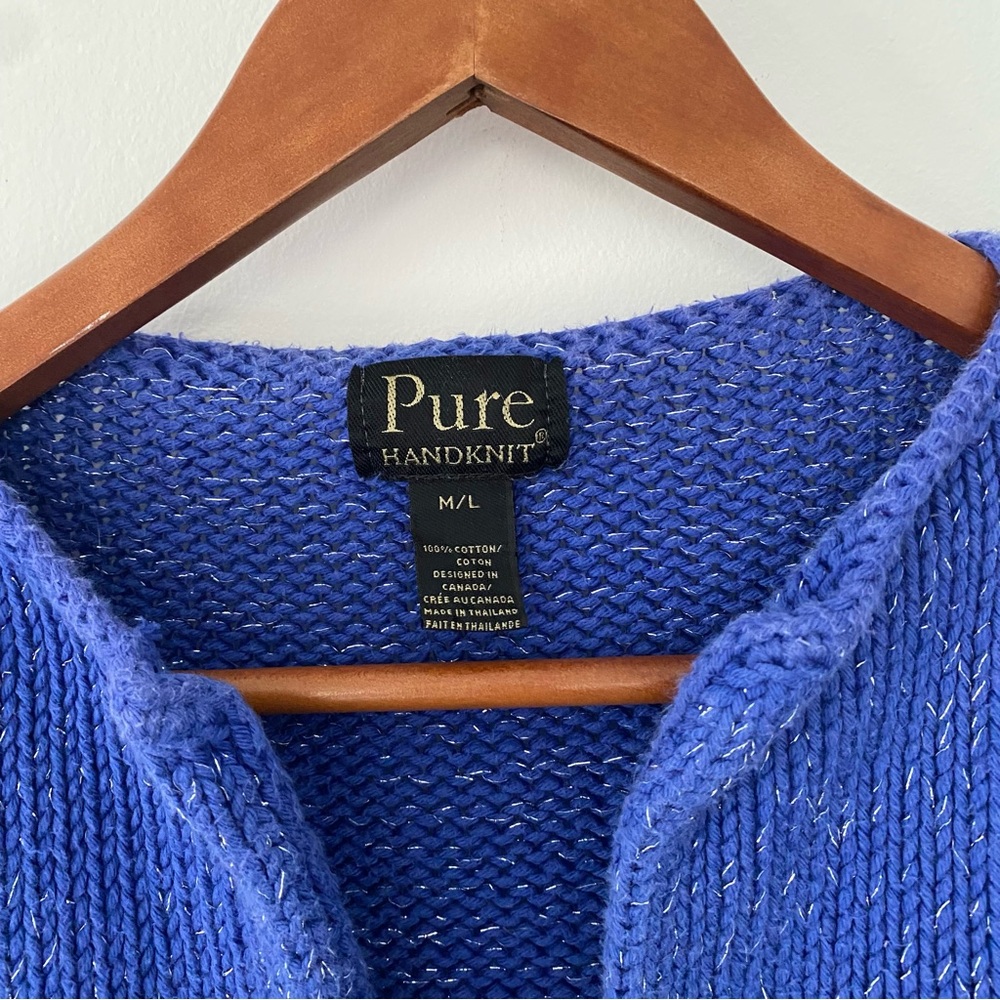 Anthro Pure HandKnit Cotton Purple Retro Glitter Bedazzled Sweater Womens M/L - Picture 3 of 8